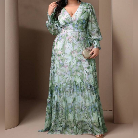 Floral Green Maxi Dress - Picture 3 of 5
